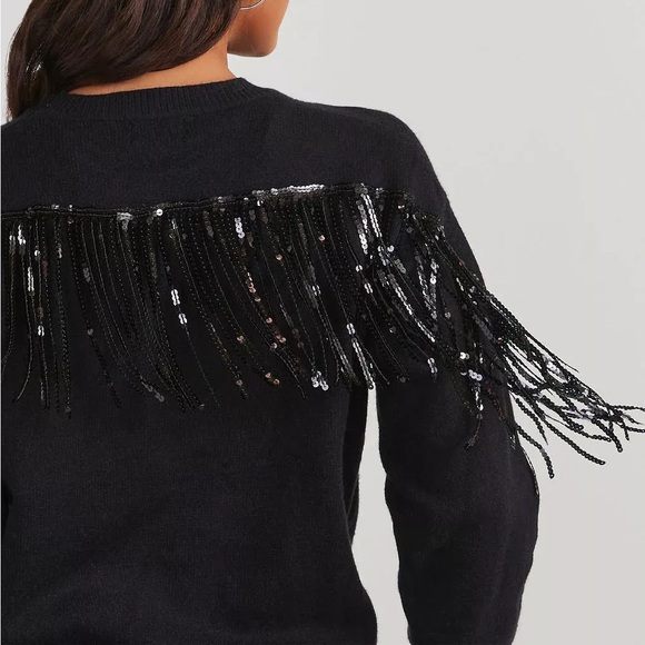 VICI Western Glam Knit Fringe Sequin Sweater Pullover in Black - XL - Picture 2 of 5